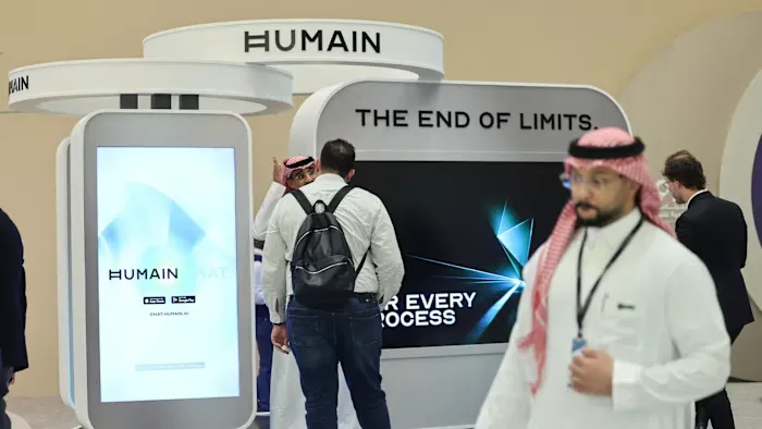 Visitors at the HUMAIN stand in the Kingdom Summit exhibition hall.